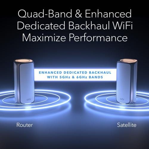 NETGEAR Orbi 970 Series Quad-Band WiFi 7 Mesh Network System (RBE973S), Router   2 Satellite Extenders, Security Features, Up to 27Gbps, Covers Up to 10,000 sq. ft., 200 Devices, 10 Gig Internet Port