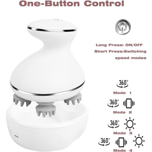 Electric Head Massager Waterproof,with 4 Detachable Massage Heads,Wireless Portable Red Light Care Handheld Massager,4 Massage Modes Stress Relax for Scalp,Suitable The Whole Body and Pets