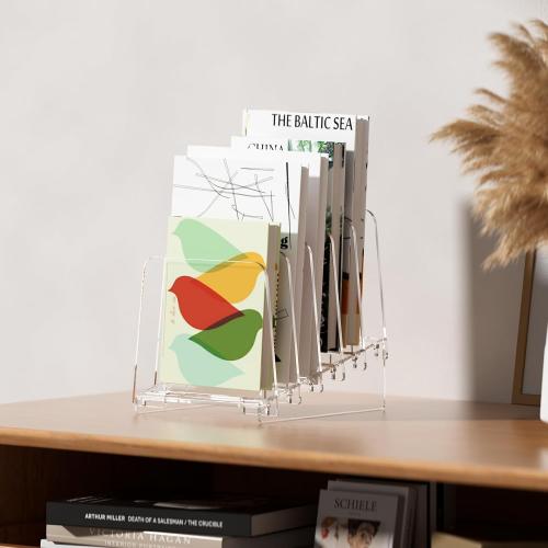 MaxGear Desk File Organizer, 5-Section Vertical Acrylic Filing Folders Holder Stand, Clear Incline Document Organizer Sorter Rack for Office School Home