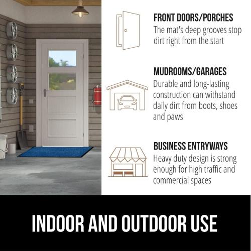 GORILLA GRIP Waterproof Traffic Guard Door Mat, 70x24, Heavy Duty Entryway Mats, Strong Backing Commercial Utility Rugs for Office Hallway, Garage Floor and Home, Low Profile Carpet Runner, Blue