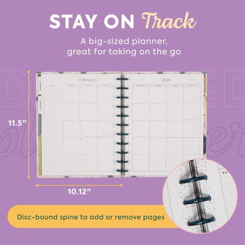 Happy Planner Disc-Bound Planner Jan.–Dec. 2026, Includes 3 Extra Months and 2 Sticker Sheets, Big Size, 8.5 x 11, Horizontal Layout, Green Garden