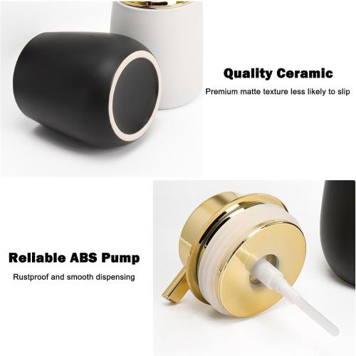 Ceramic Soap Dispenser, Refillable Dish Soap Pump Dispenser, Hand Soap Dispenser for Kitchen Sink Bathroom Counter, Modern Stylish Design (Black & White)