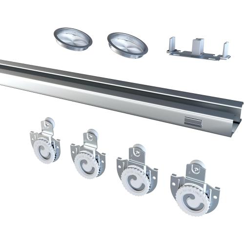Bypass Sliding Door Track Hardware 48, Wardrobe Closet Door Steel Track Set, Easy to Install,Smoothly and Quietly, for 2 Door System