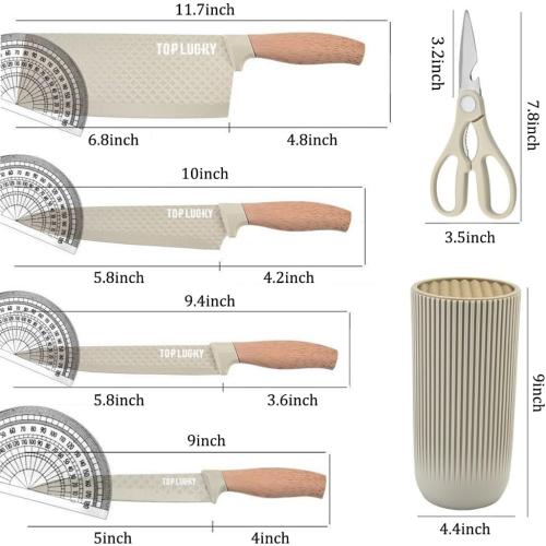 Knife Set, 6-Piece Khaki Kitchen Knife Set for Home, Anti-Rust Non-stick Stainless Steel Sharp Chef Knife Sets with Universal Knife Block for Kitchen, Ergonomical Design (Khaki)‼️Missing 2 pieces‼️