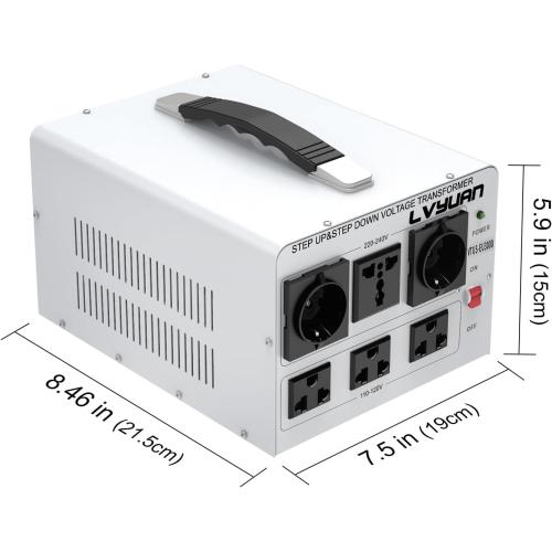 LVYUAN Heavy Duty 3000W Voltage Transformer Converter Step Up/Down Converter 110/120 Volt - 220/240 Volt with 3 US,2 European,1 Universal Outlets and CE Certified,Circuit Break Protection