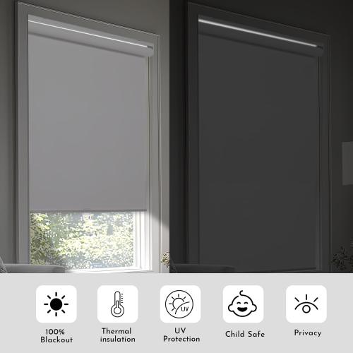 Persilux Cordless Window Shades Roller Blinds (35 W x 72 H, White) 100% Blackout Roller Window Shades UV Protection Energy Saving Roller Shades for Bedroom and Living Room, Home and Office
