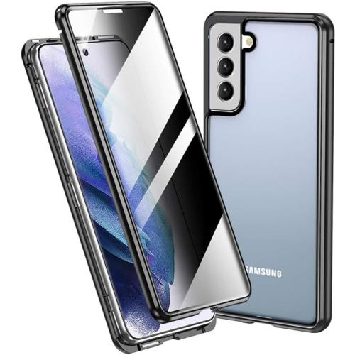YEEHi Lockable Galaxy S21 Plus 5G Anti Peeping Magnetic Case with Privacy Screen Protector Safety Lock 360 Full Body Glass Cover Aluminium Alloy Metal Bumper Case (S21Plus, Black)