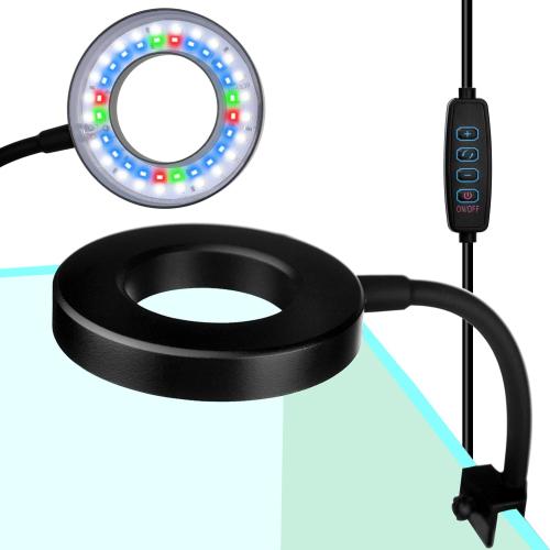 DOMICA Clip On Aquarium Light for 1 to 3 Gal Fish Tank (Dimmable White Blue Red LED) USB Moving Lamp for Open Terrarium (Adapter NOT Included)