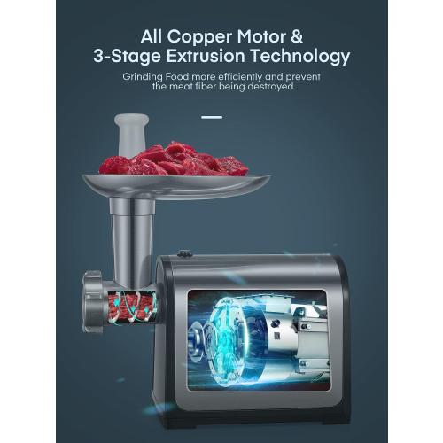 Electric Meat Grinder, Sausage Stuffer with 3 Sausage Tubes, 2 Blades, 3 Plates, 3200W Max, Meat Grinder Heavy Duty for Home Kitchen Use, Stainless Steel (Black)