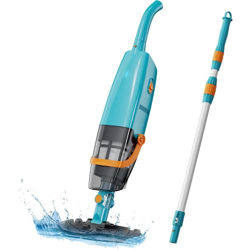 LVKE L2 Cordless Handheld Pool Vacuum for Above Ground Pool with Telescopic Pole, Strong Suction Power, Rechargeable Battery, 1H Runtime, High-Efficiency Screen, Ideal for Deep Pool Cleaning, Azure