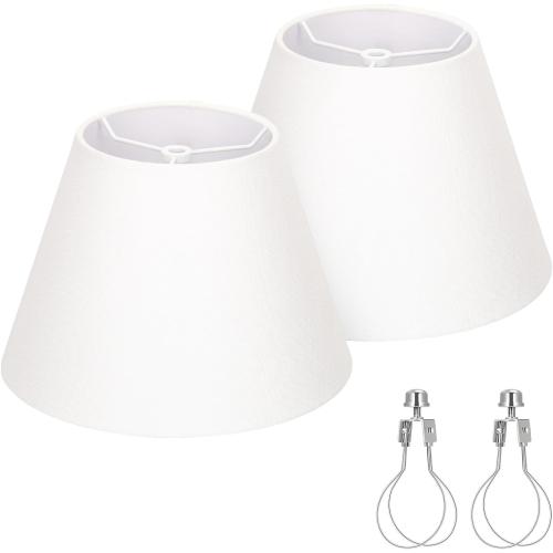 Small Lamp Shades Set of 2, 5.5 Top x 10 Bottom x 6.6 High, Small White Lamp Shades for Table Lamps, Fabric Lampshade Replacement for Bedside Lamp, Wall Sconces, Spider, Clip on Adapters Included