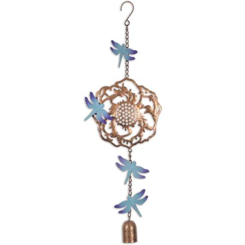 Sunset Vista Designs Windchimes - Dragonfly Rose Hanging Garden Bell Wind Chime, 19.25 Long, Blue & Antique Gold