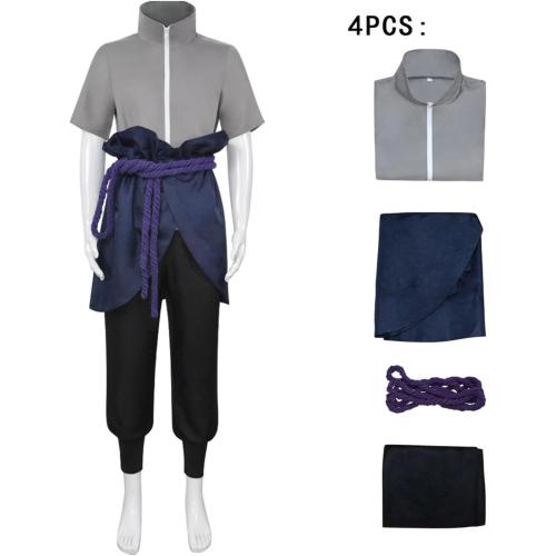 Size Small Color Grey and Black Aroinad Uchiha Sasuke Casual KimonoAnime Cosplay Costume Men Jacket Pant Outfits Halloween Party Suits