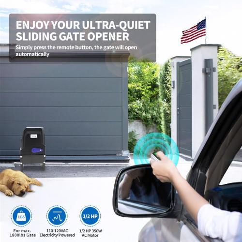 TOPENS BK800 Automatic Sliding Gate Opener Strong Belt Silent Drive Electric Gate Motor for Heavy Driveway Slide Gate Up to 1800 Pounds, Gate Operator AC Powered with 40ft Belt and Remote Control
