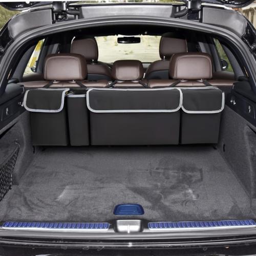 AUCELI Car Trunk Organizer, Backseat Hanging Large Storage with Adjustable Straps, Waterproof Collapsible Cargo Bag with 4 Pockets, Sturdy Space Saver Frees Trunk Floor for SUV, Truck, MPV