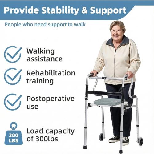 Walker Seat Sponge Cushion Universal Rest Seat Folding 250lb | universal walker seat, 3.3cm sponge cushion, 250lb capacity, tool-free install, bathing and outdoor dual use