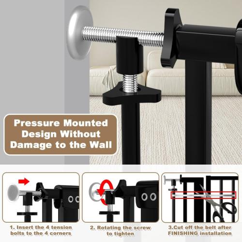 57 Extra Tall Pet Gate for Cats Dogs-43.4-48 Extra Wide Cat Gate for Doorways and Stairs-1.37 Ultra Narrow Spacing Pressure Mounted Dog Gate with One-Handed Operation(43.4-48)