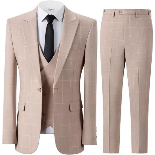Size XL...Men's Plaid 3 Pieces Suits Slim Fit Tuxedo Sets for Men Business Formal Wedding Groomsmen Solid Blazer Jacket Vest Pants Sets