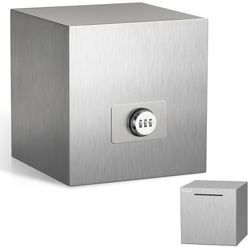 hicocool Piggy Bank for Adults Password Stainless Steel Reusable Piggy Bank, Metal Money Box with Lock, Unbreakable Money Saving Box for Cash Saving(7.9 inch, Silver)