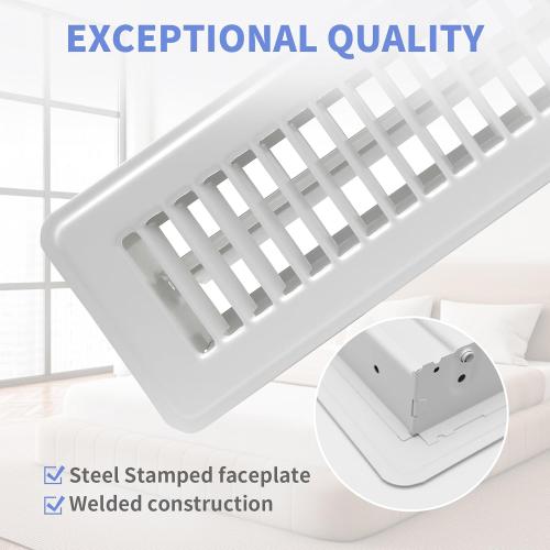 2 x 10 Floor Register - Heavy Duty Steel Walkable Floor Vents - Easy Adjust Air Supply Lever - Vent Covers for Home (White)