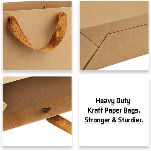 BagDream Gift Paper Bags 10.6x3.1x8.3 Gift Bags 50Pcs Heavy Duty Kraft Brown Paper Bags with Handles Soft Cloth, Party Favor Bags Shopping Bags Retail Merchandise Bags Wedding Party Gift Bags