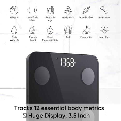 Black Wyze Smart Scale for Body Weight and Fat, Digital Bathroom Scale, Weighing Machine for People's Muscle BMI, Bluetooth Electronic Body Composition Monitor, 400lb
