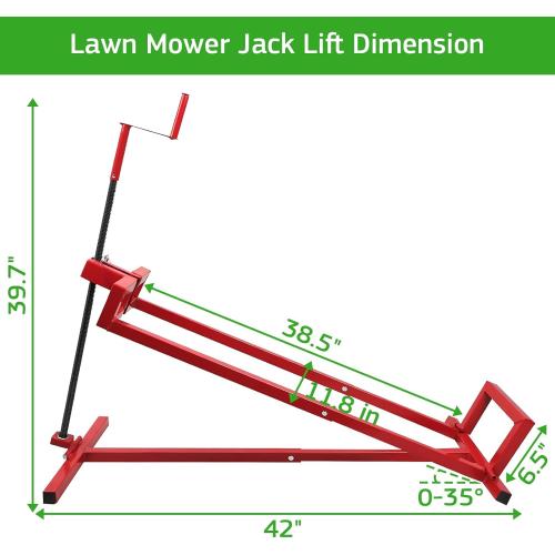 Lawn Mower Lift Jack, TUNTENDO Lifting Platform 882 Lbs Capacity Telescopic Maintenance Jack for Garden Tractors & Riding Lawn Mower with Manual Handle & Power Tool Extension Handle (Red)