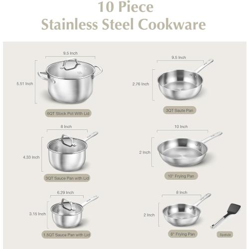 KOCH SYSTEME CS Stainless Steel Pots and Pans Set, 10 Piece Stainless Steel Cookware Set for Professional Cooking, Kitchen Cookware Sets, Induction Compatible Cookware Set 10 Pcs, Pots and Pans