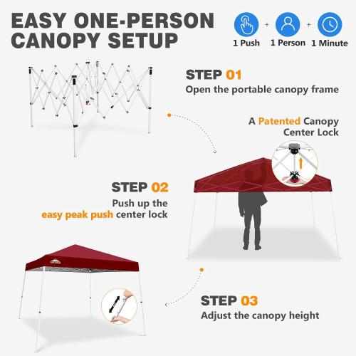 EAGLE PEAK 10x10 Slant Leg Pop-up Canopy Tent Easy One Person Setup Instant Outdoor Beach Canopy Folding Portable Sports Shelter 10x10 Base 8x8 Top (Burgundy)