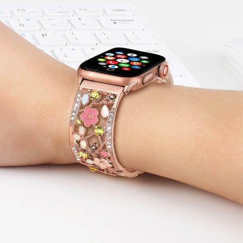Floral Bracelet for Apple Watch Band, Women, Rose Gold, 38/40/41/42mm | Bling Crystal Hollow Metal Wristband, Elegant & Sparkling, Fits iWatch series 11/10/9/8/7, Ideal for Formal & Evening