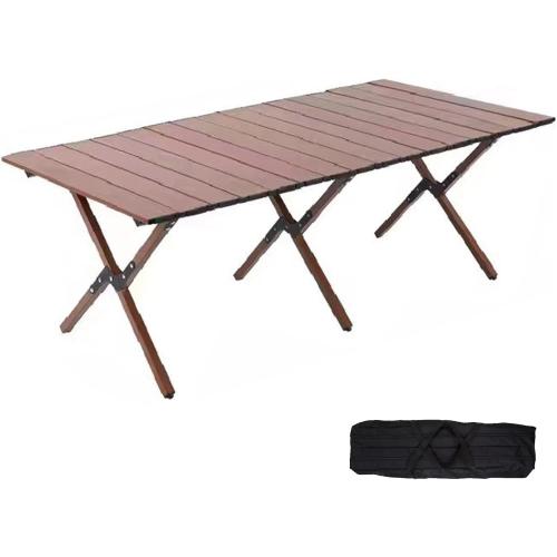 Size 48Inch  Color Brown Folding Camping Table, Lightweight Roll-Up Table Aluminum Low Portable Picnic Table with Carrying Bag for Outdoor, Beach, Picnic, Backyards, BBQ and Party (Walnut, 120CM)