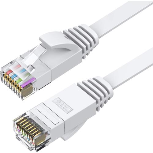 BUSOHE Cat6 Ethernet Cable 20 FT White, Cat-6 Flat RJ45 Computer Internet LAN Network Ethernet Patch Cable Cord - 20 Feet