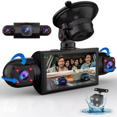 4-Camera Dash Cam for Cars - Front, Interior, Side, and Rear DVR With IR Night Vision, 1080P 480P*3 Simultaneous Recording, 360 Degree Panoramic Protection, WDR