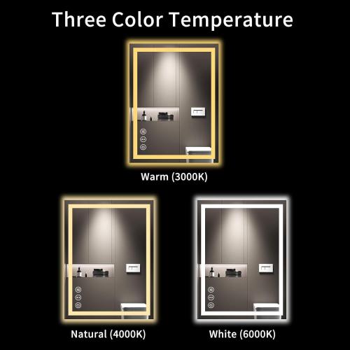 LOAAO 24X32 LED Bathroom Mirror with Lights, Anti-Fog, Dimmable, Backlit   Front Lit, Lighted Bathroom Vanity Mirror for Wall, Memory Function, Tempered Glass, Shatter-Proof, ETL Listed