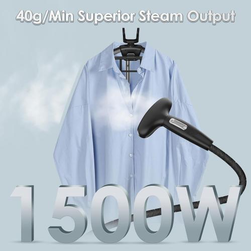 Color Black Steamer for Clothes, Jenaely 1500W Standing Garment Steamers, 35s Fast Heat-up, 80 Mins of Continuous Powerful Steam with 2.8L Water Tank, Pants Clip & Children's Clothing Hanger