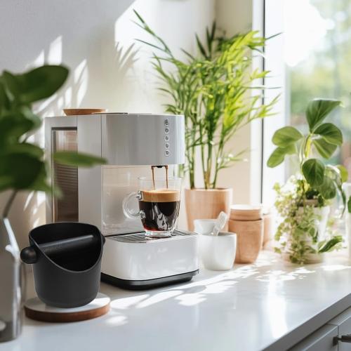 Espresso Compact Knock Box (4x4), Shock Absorbent Knock Box Non-Slip Base & Removable Rubber Knock Bar Coffee Puck Box, Durable Espresso Dump Bin for Home/Office, Dishwasher Safe