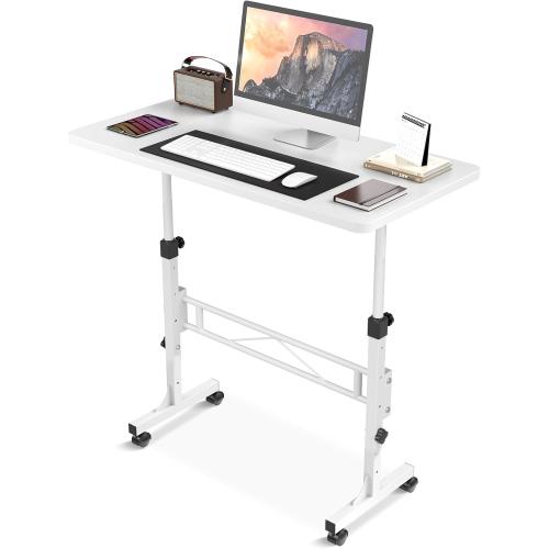 Size 32 Color White Small Standing Desk Adjustable Height, Mobile Stand Up Desk with Wheels, 32 Inch Portable Rolling Desks Computer Office Workstations for Walking Pad Treadmill White