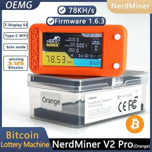 New NerdMiner V2 78KH/s T-Display S3 Bitcoin Solo Lottery Miner Win 6.25 BTC with Low Power Consumption - WiFi Connection, and USB-C Power (78 KH/s)