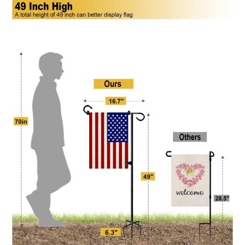 49 Inch Garden Yard Flag Stand Holder with 5 Forked Base for 12 X 18 Sign Decoration, 1 Pack