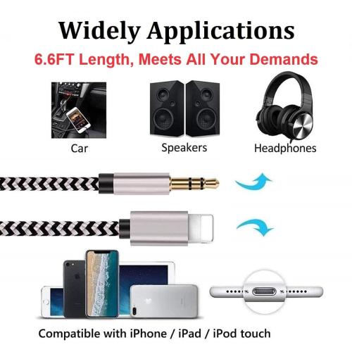 [Apple MFi Certified] iPhone Aux Cord for Car, Lightning to 3.5 mm Headphone Jack Adapter Nylon Braided Audio Stereo Cable for iPhone 14 13 12 11 XS XR X 8 to Car Home Stereo Speaker Headphone, Silver