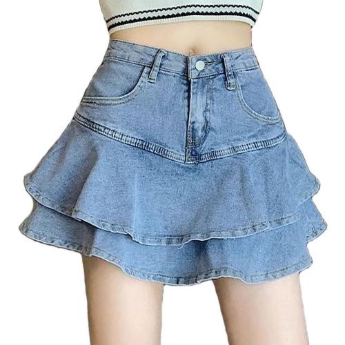 Size XL SMIUPIN Women's Casual Denim Mini Skirt Ruffled Slim A-line Pleated Jean Short Skirt