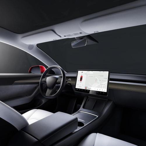 9PCS Dashboard Trim Cover and Door Trim Panel, Steering Lever Cover and Steering Wheel Trim Cover Compatible with Tesla Model 3 (2021-2023) Model Y (2019-2024) Interior (Matte Carbon Fiber Pattern)