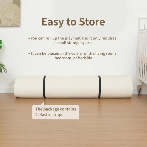 Large Vegan Leather Baby Play Mat for Floor,1.3Thick Foam 59x82 Foldable Waterproof Kids Play Mat,Stylish and Just Wipe-Clean Playmat for Baby Play on Floor (Beige)