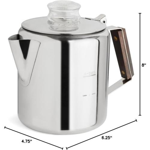Fox Run Rapid Brew Stainless Steel Stovetop Coffee Percolator, 2-6 Cup