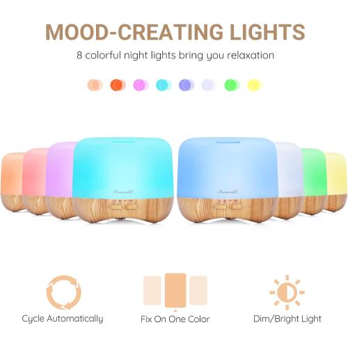 Homeweeks 300ml Essential Oil Diffuser, Quiet Aromatherapy Mist Diffusers for Essential Oils, Wood Grain, Ultrasonic, Remote Control, Timer, 7 Colors Light for Bedroom (300ml)