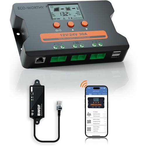 ECO-WORTHY Solar Charge Controller 30A with Bluetooth,WiFi, APP Remote Connection, Solar Panel Custom Battery Regulator, Dual USB Port Auto 12V/24V PWM for FLD/LiFePO4/SLD/GEL RV Solar System