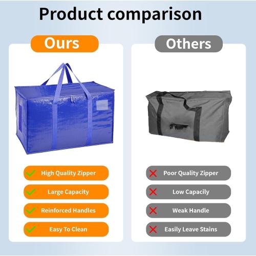 16 Pack-Extra Large Heavy Duty Moving Bags - Waterproof Storage Totes with Handles & Zippers, Foldable for College Dorm, Storage (Blue)