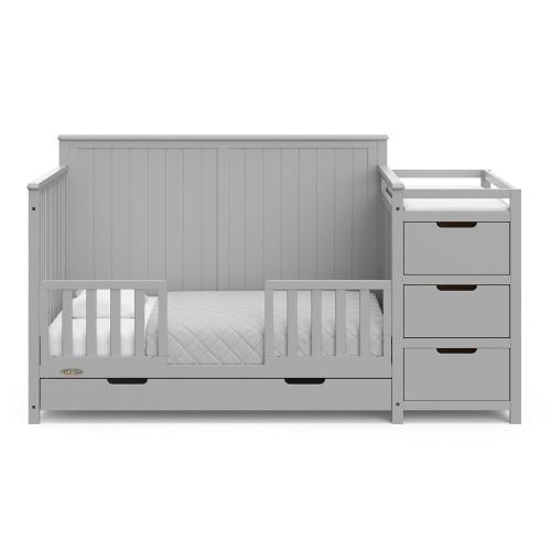 Graco Hadley 5-in-1 Convertible Crib & Changer (Pebble Gray) – GREENGUARD Gold Certified, Fits Standard Crib Mattress, Converts to Toddler Bed and Full Bed, 4 Adjustable Mattress Heights