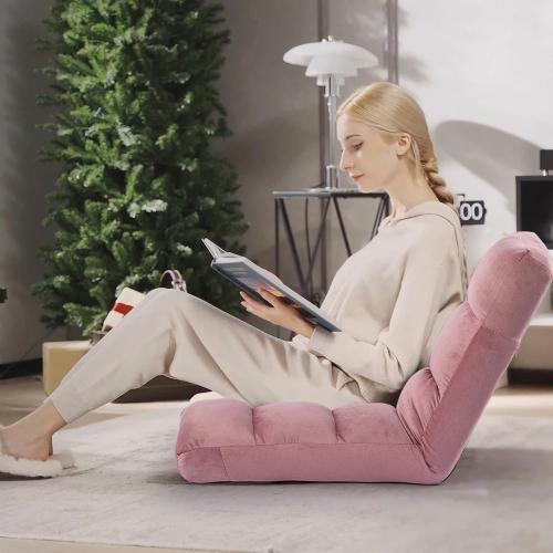 Floor Chair, 24 inches Wide Oversized Velvet Armless Lay Flat Floor seat Padded Meditation Chair with 6 Adjustable Position Ergonomic Comfortable Convenient(LRSF-008-PINK)