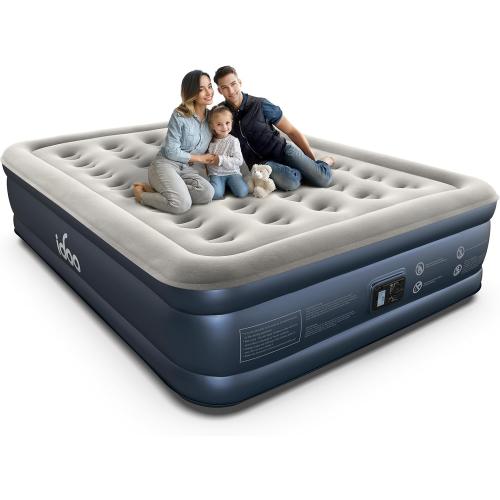 iDOO Queen Air Mattress with Built in Pump, 18 Raised Comfort Inflatable Blow up Mattress, Upgraded Four Chamber Portable Air Bed for Camping, Guests and Home, Colchon Inflable, 650 lbs Max